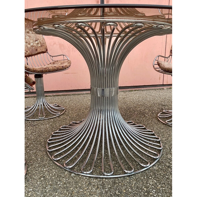 Vintage dining set in chromed steel and glass by Gastone Rinaldi