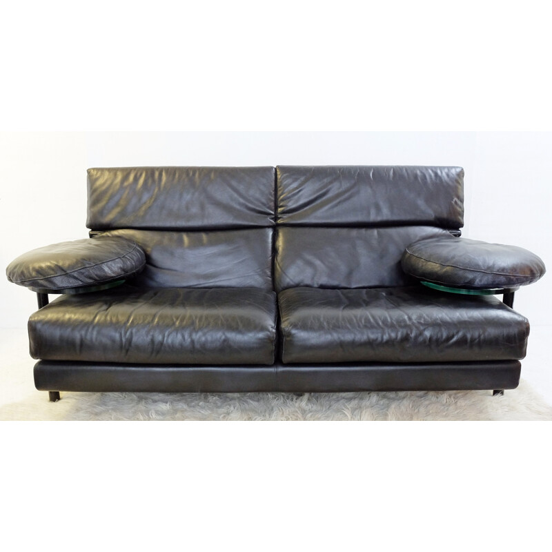 Black leather sofa by Paolo Piva for B&B Italia - 1980s