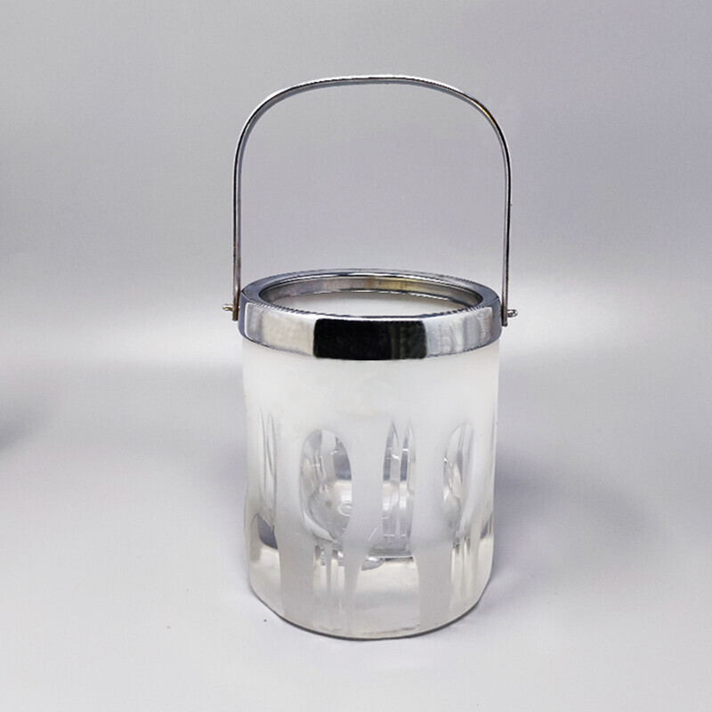 Vintage ice bucket with 6 glasses in lead crystal by Kristal, Italy 1960s