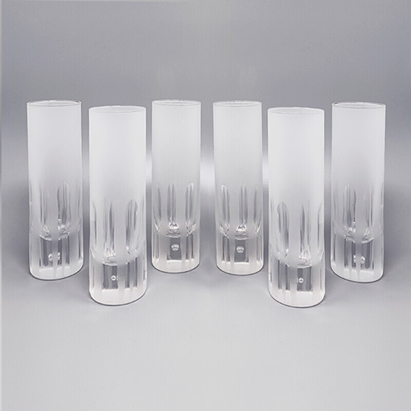 Cubitera vintage con 6 copas en cristal de plomo de Kristal, Italia años 60