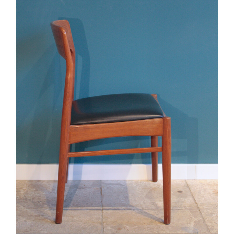 Chaise danoise en teck et cuir noir - 1960