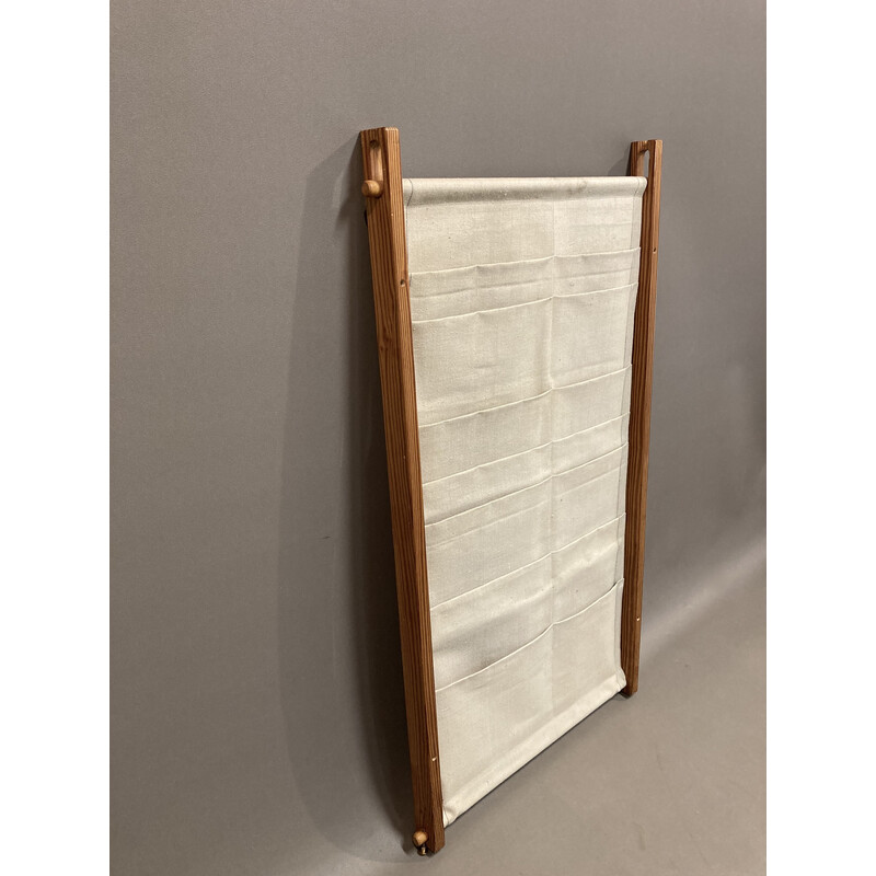 Vintage Scandinavian magazine rack in pine and cotton, 1960s