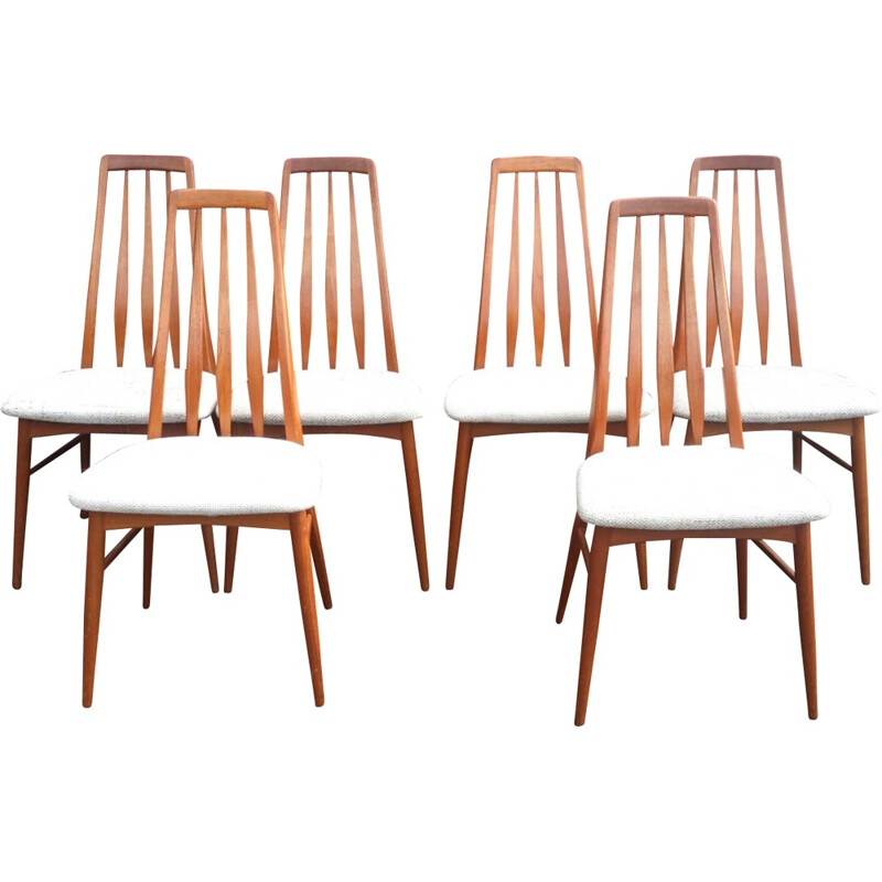 Lot de 6 chaises "Eva" en laine blanche de Niels Koefoed - 1960