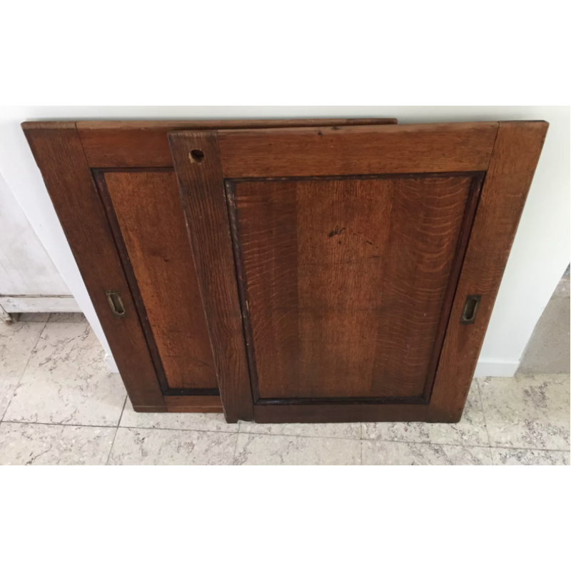 Coppia di porte scorrevoli vintage in rovere e ottone