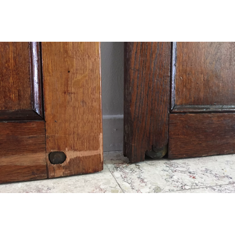 Pair of vintage oak and brass sliding doors