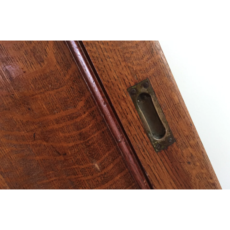 Coppia di porte scorrevoli vintage in rovere e ottone