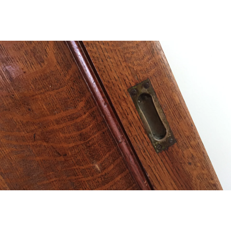 Paire de portes coulissantes vintage en chêne et laiton
