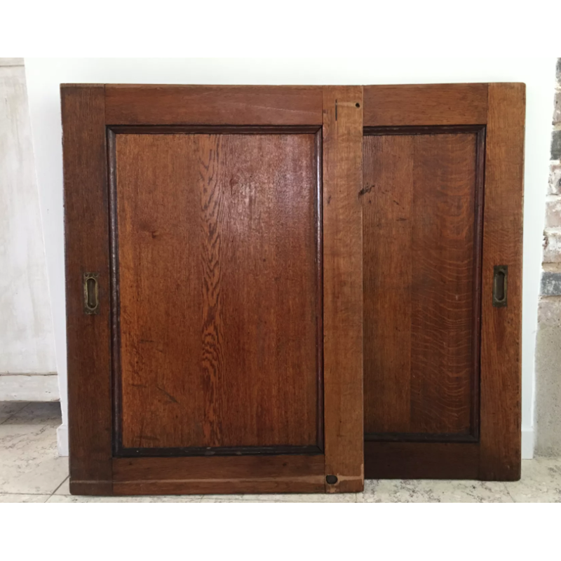 Pair of vintage oak and brass sliding doors