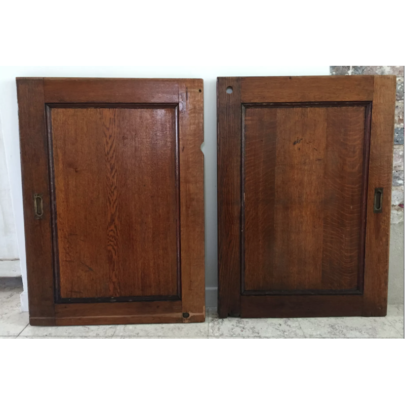 Pair of vintage oak and brass sliding doors