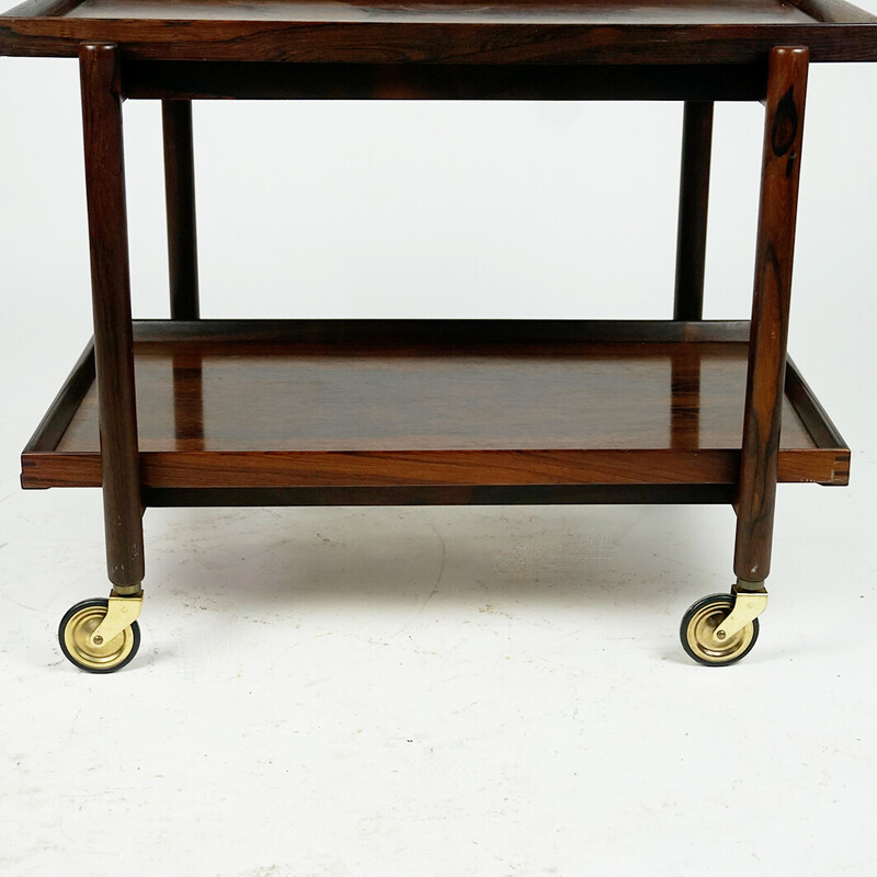 Vintage rosewood serving trolley by Poul Hundevad for Vad & Co, Denmark 1960s