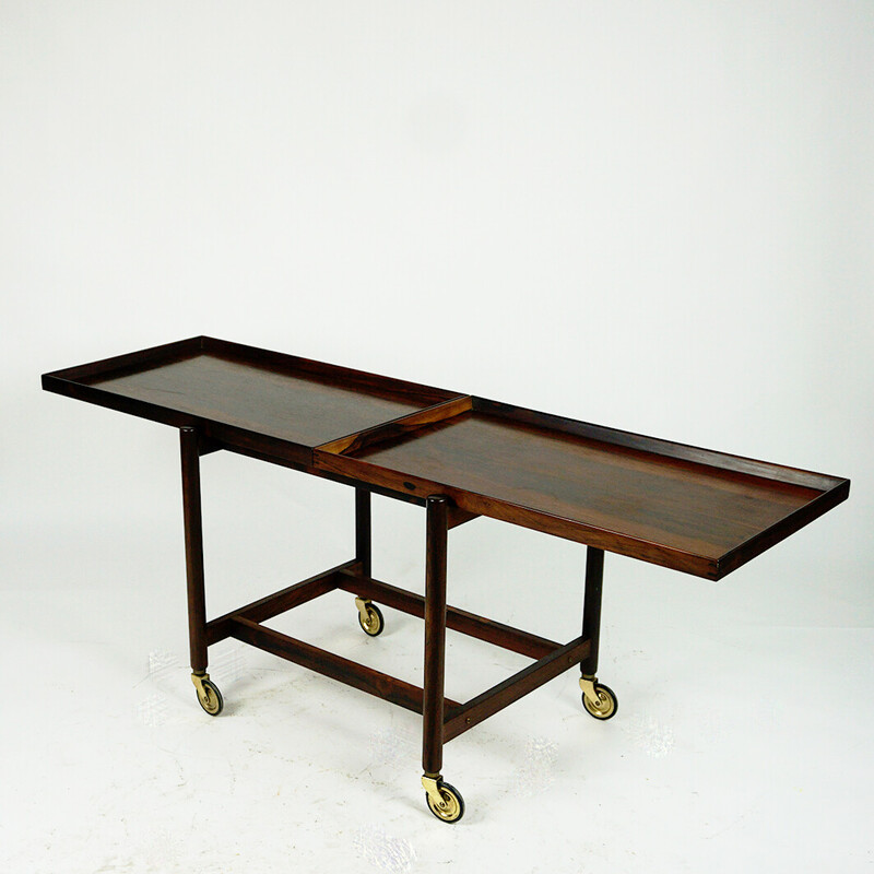 Vintage rosewood serving trolley by Poul Hundevad for Vad & Co, Denmark 1960s