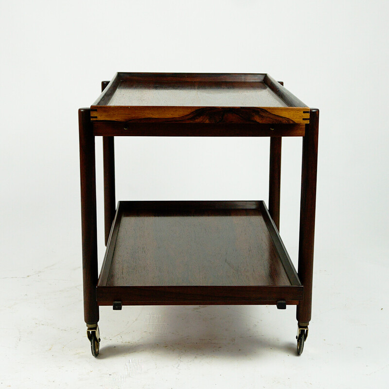 Vintage rosewood serving trolley by Poul Hundevad for Vad & Co, Denmark 1960s