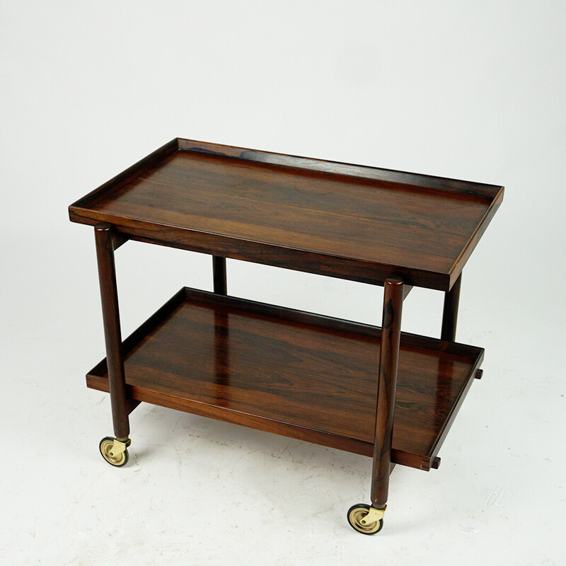 Vintage rosewood serving trolley by Poul Hundevad for Vad & Co, Denmark 1960s