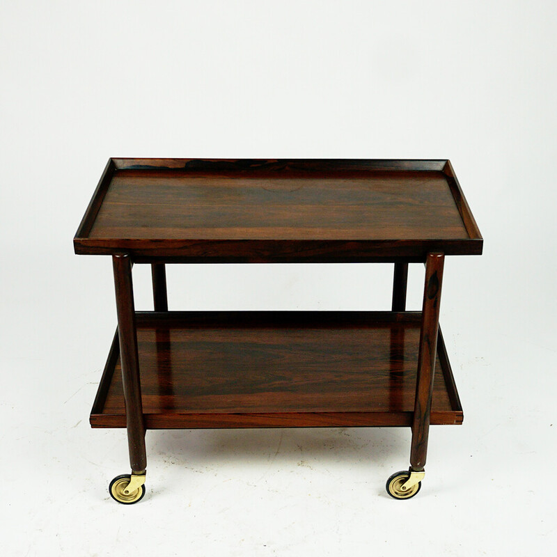 Vintage rosewood serving trolley by Poul Hundevad for Vad & Co, Denmark 1960s