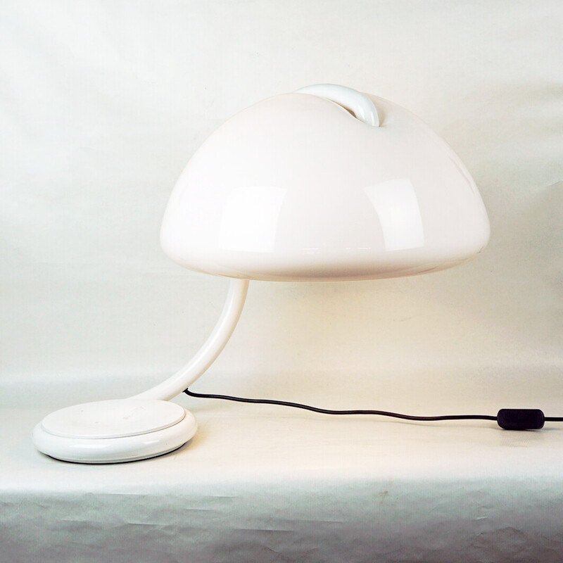 Lámpara de mesa vintage Serpente blanca de Elio Martinelli para Martinelli Luce, Italia Años 60