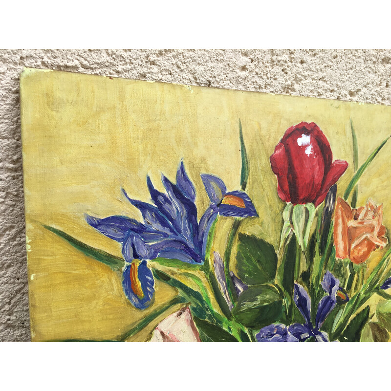 Pintura Vintage com ramo de flores