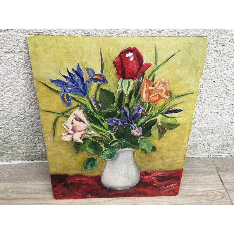 Vintage painting with a bouquet of flowers