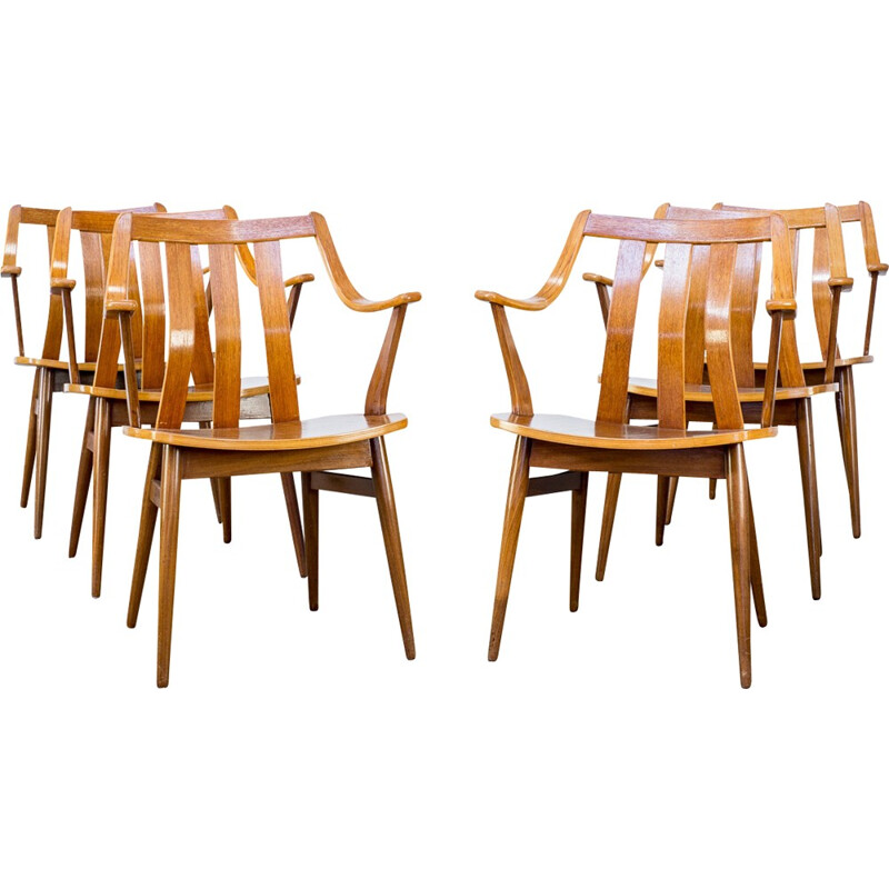 Ensemble de six chaises à bras de salle à manger en contreplaqué - 1960