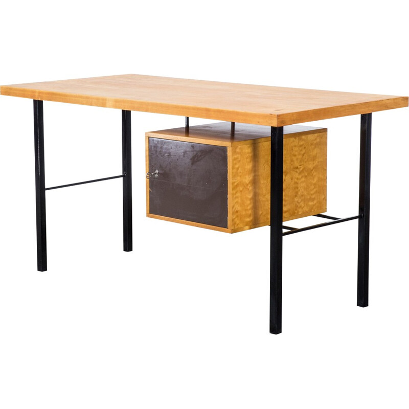 Writing desk in birch wood steel frame - 1970s