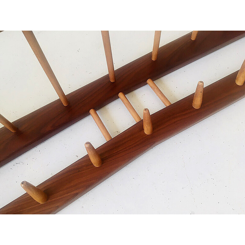 Vintage wooden coat rack with hat rack, 1960s