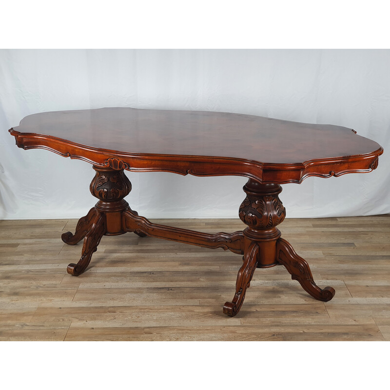 Vintage wooden oval table, Italy 1980s
