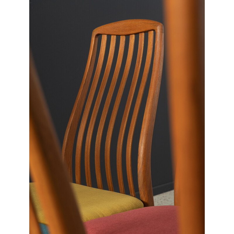 Set of 6 vintage chairs in teak and multicolored fabric for Benny Linden, Denmark 1960s