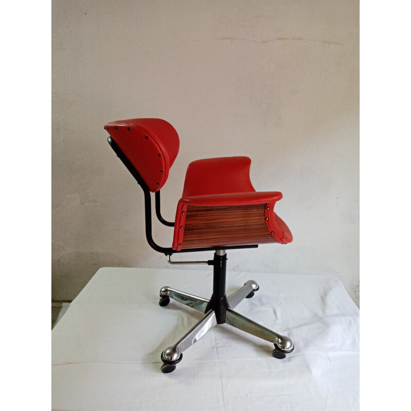 Sedia da ufficio vintage in pelle rossa di Gastone Rinaldi per Rima, 1960