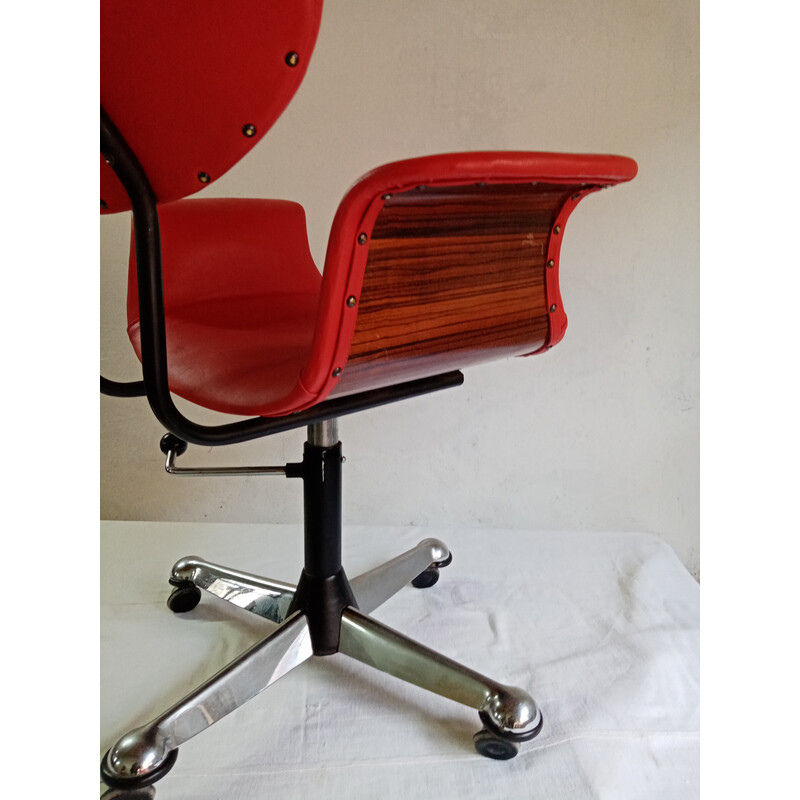 Vintage red leather office chair by Gastone Rinaldi for Rima, 1960