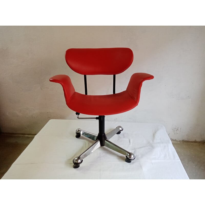 Silla de oficina vintage de cuero rojo de Gastone Rinaldi para Rima, 1960