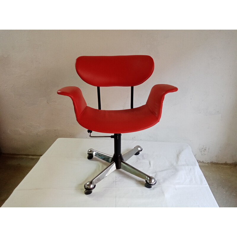 Vintage red leather office chair by Gastone Rinaldi for Rima, 1960