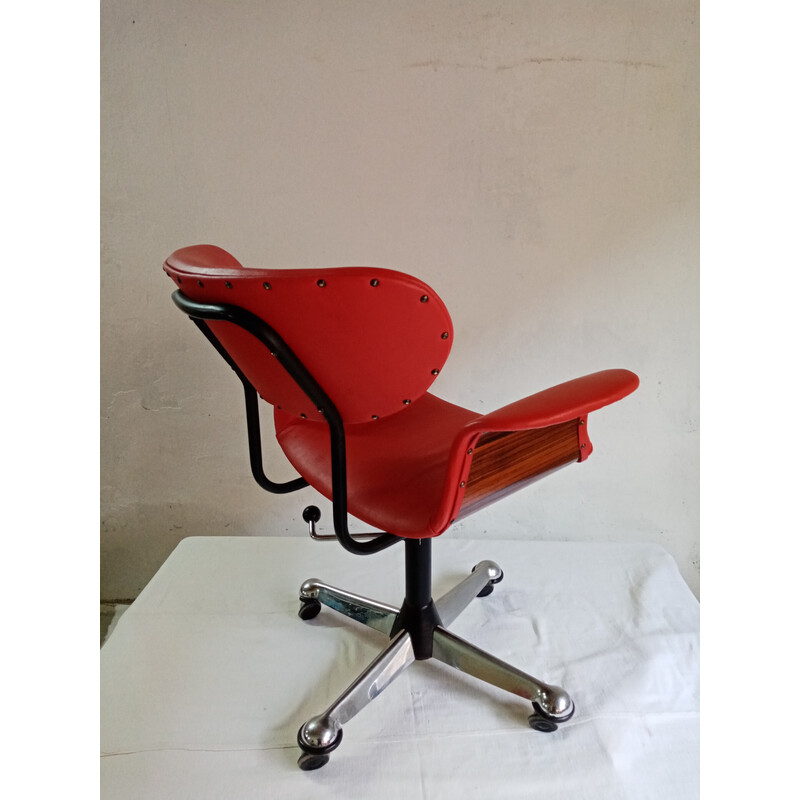 Silla de oficina vintage de cuero rojo de Gastone Rinaldi para Rima, 1960