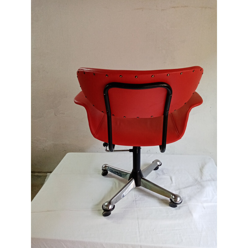 Silla de oficina vintage de cuero rojo de Gastone Rinaldi para Rima, 1960