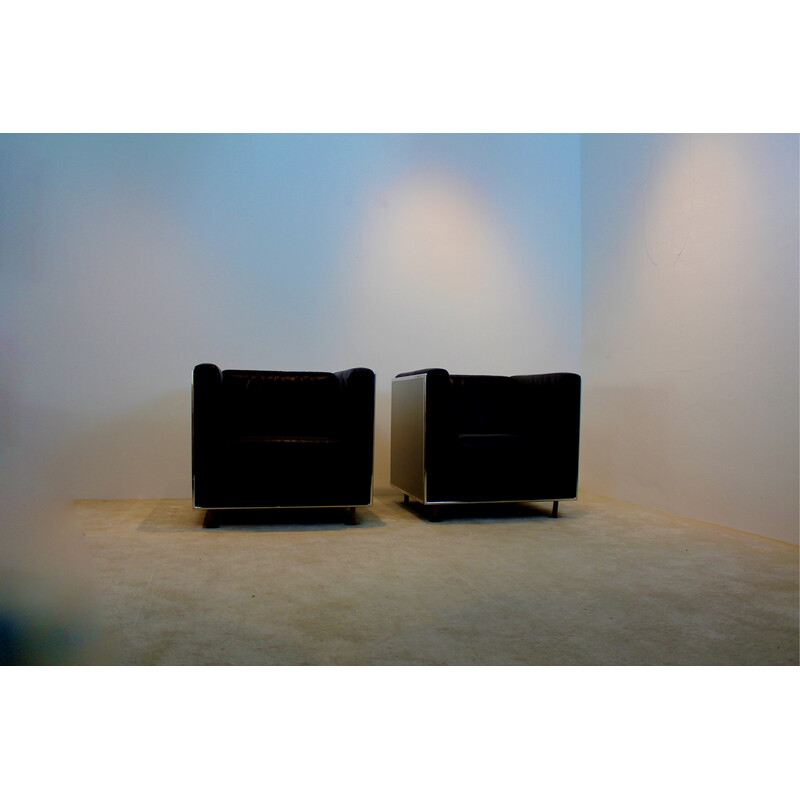 Paar vintage leren en aluminium fauteuils van Kunihide Oshinomi voor Matteo Grassi
