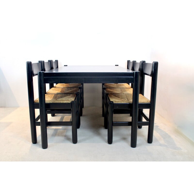 Vintage dining set in beech, Italy 1960s