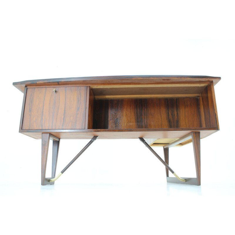 Vintage "Boomerang" bureau in rozenhout van Peter Løvig Nielsen voor Hedensted Møbelfabrik, Denemarken 1960