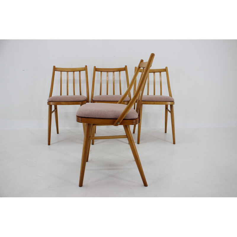 Juego de 4 sillas vintage de haya de Antonin Suman, años 70