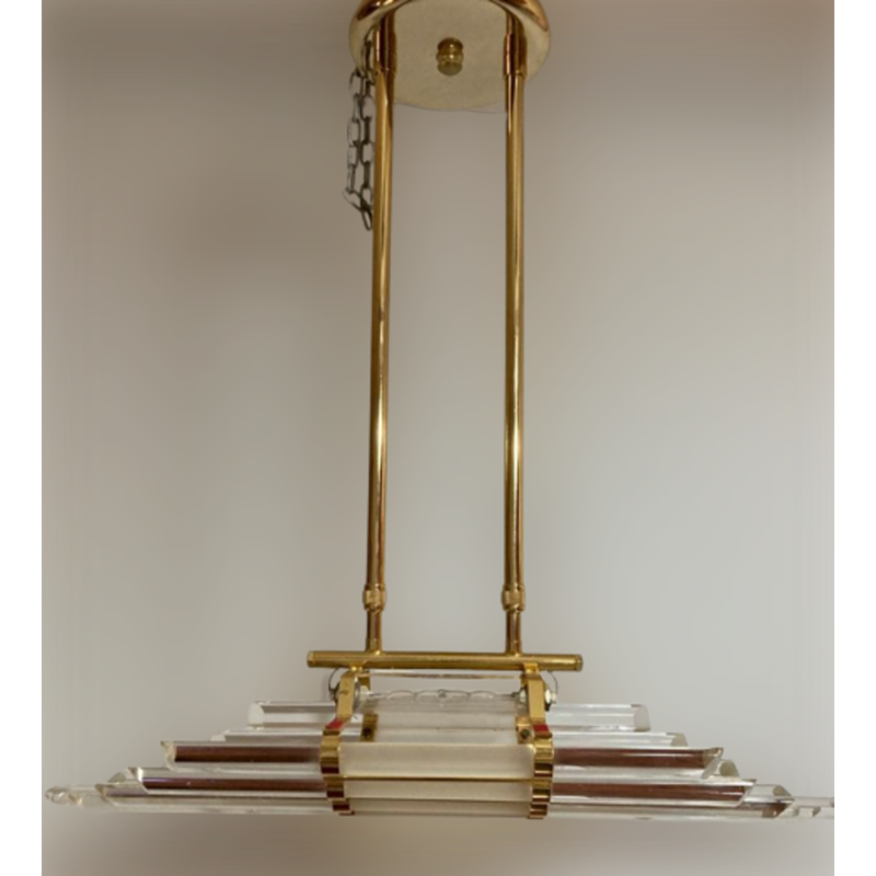 Lámpara colgante vintage en cristal de Murano y metal dorado de Venini, años 80