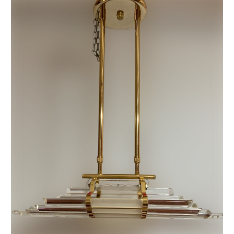 Suspension vintage en verre de Murano et métal doré de Venini, 1980