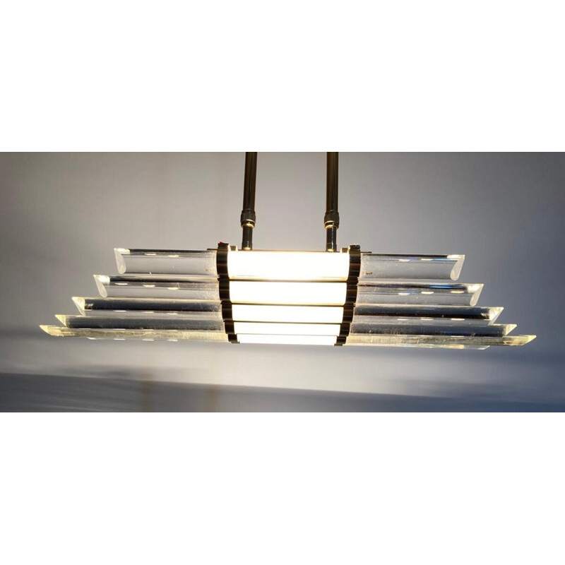 Vintage pendant lamp in Murano glass and gilded metal by Venini, 1980s