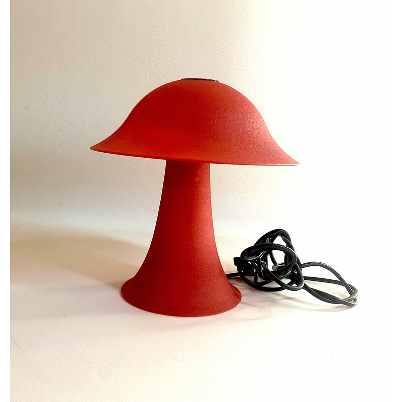 Vintage red glass mushroom lamp