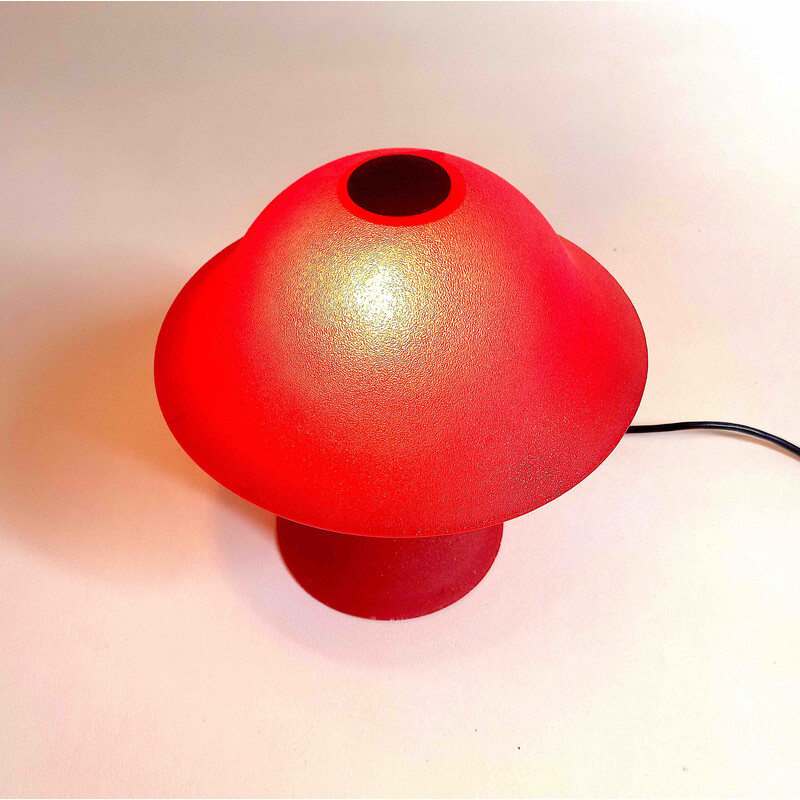 Vintage red glass mushroom lamp