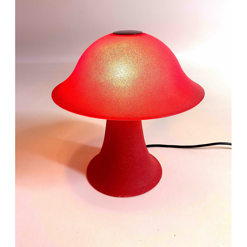 Vintage red glass mushroom lamp