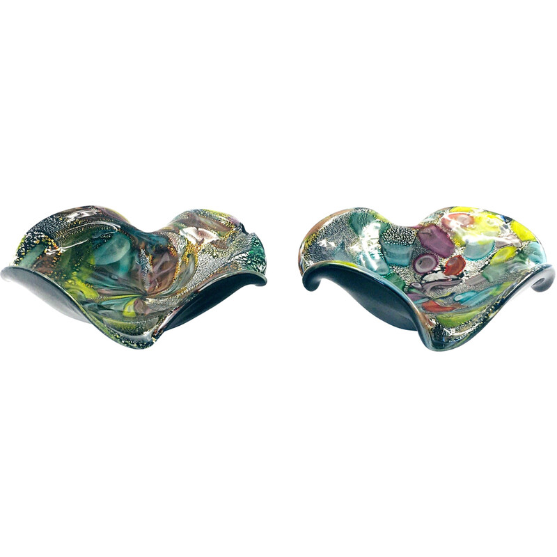 Pair of vintage Tutti Frutti Murano glass bowls by Dino Martens, Italy 1950s