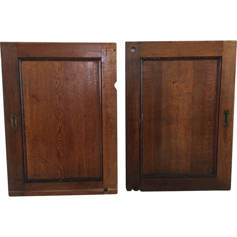 Pair of vintage oak and brass sliding doors