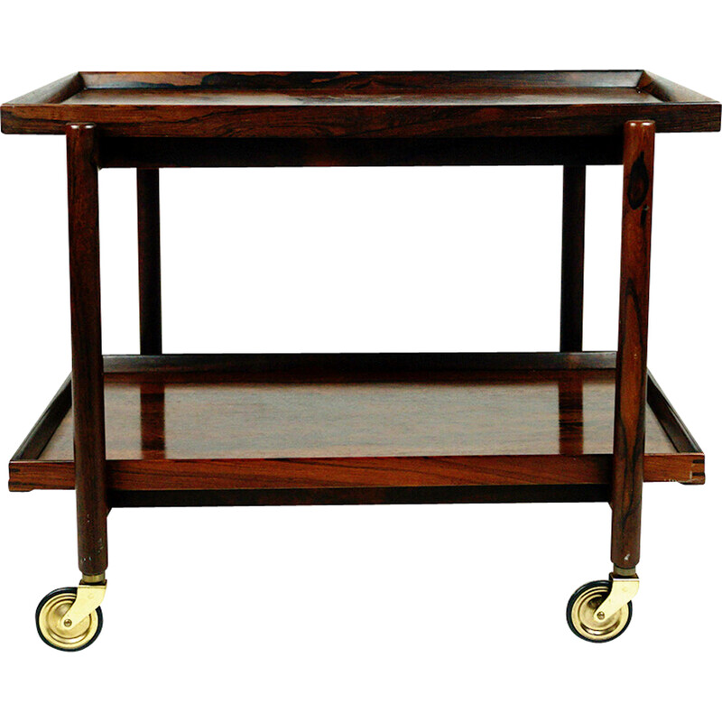 Vintage rosewood serving trolley by Poul Hundevad for Vad & Co, Denmark 1960s