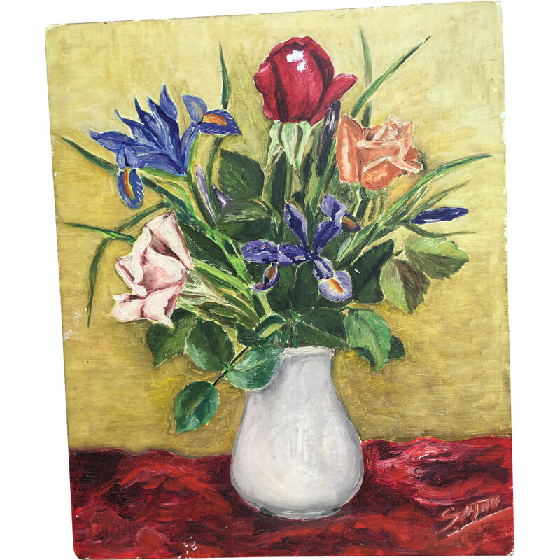 Vintage painting with a bouquet of flowers