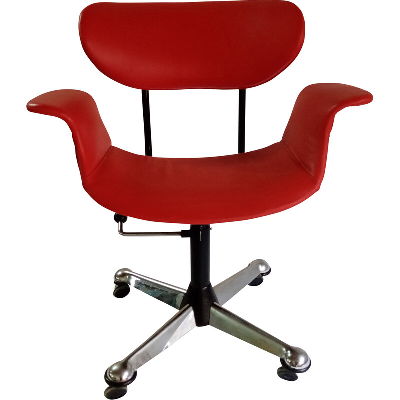 Silla de oficina vintage de cuero rojo de Gastone Rinaldi para Rima, 1960