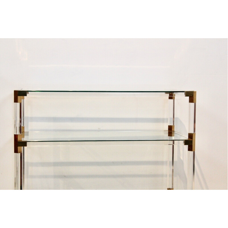 Carrello bar vintage in lucite, oro e vetro di Pierre Vandel, Francia anni '70