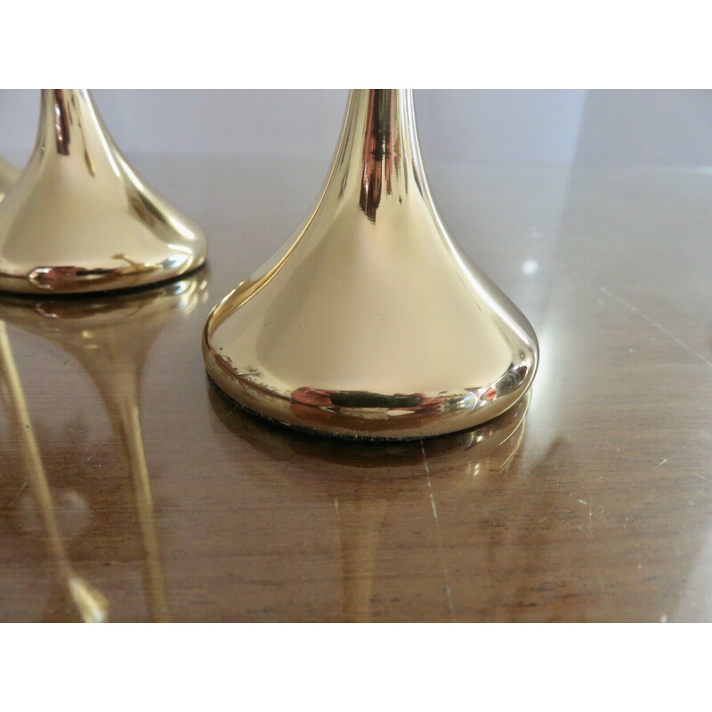 Set of 3 vintage Scandinavian brass candlesticks, 1970s