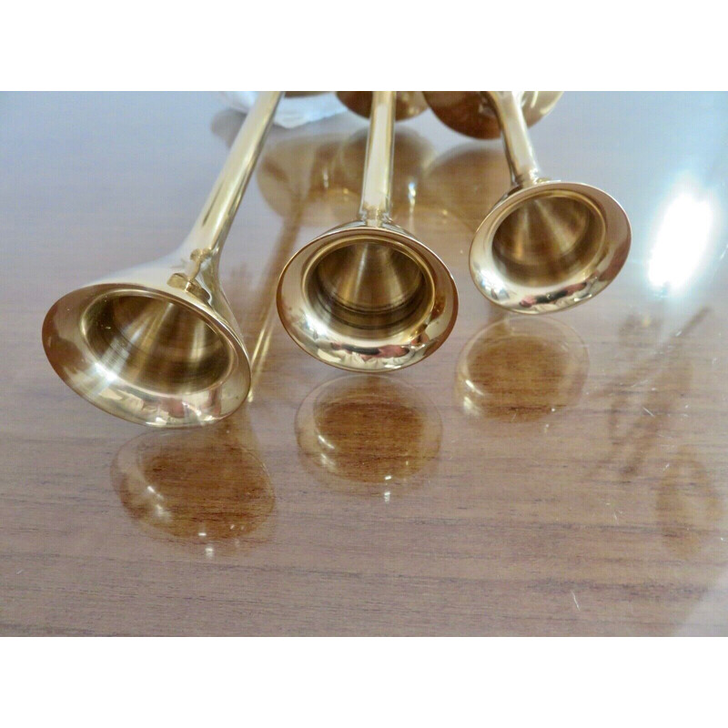 Set of 3 vintage Scandinavian brass candlesticks, 1970s